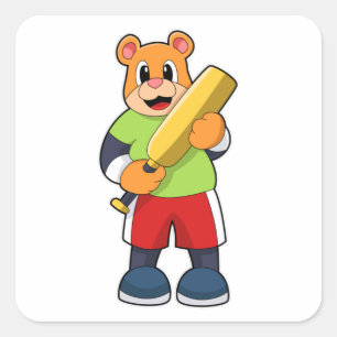 Bear at Cricket with Cricket bat Square Sticker