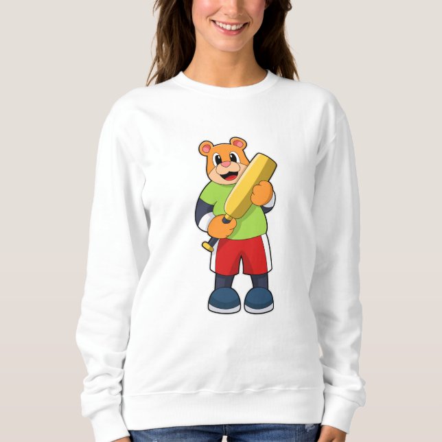 Bear at Cricket with Cricket bat Sweatshirt (Front)