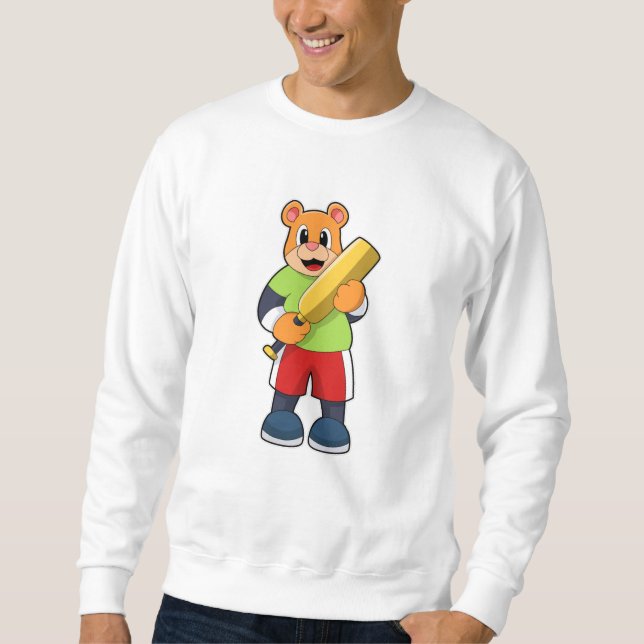 Bear at Cricket with Cricket bat Sweatshirt (Front)