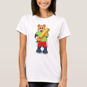 Bear at Cricket with Cricket bat T-Shirt