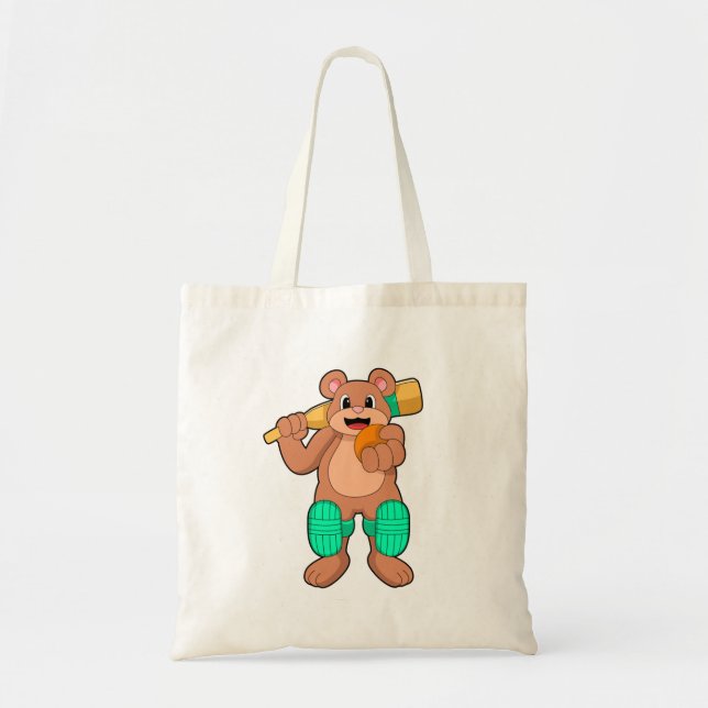 Bear at Cricket with Cricket bat Tote Bag (Front)