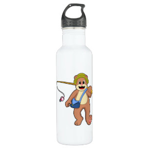 Bear at Fishing with Fishing rod 710 Ml Water Bottle