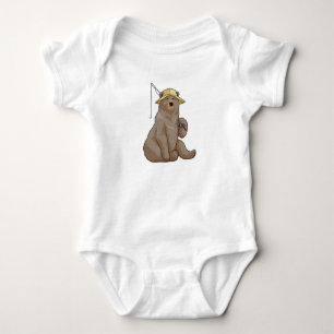 Bear at Fishing with Fishing rod Baby Bodysuit