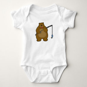 Bear at Fishing with Fishing rod & Fish Baby Bodysuit