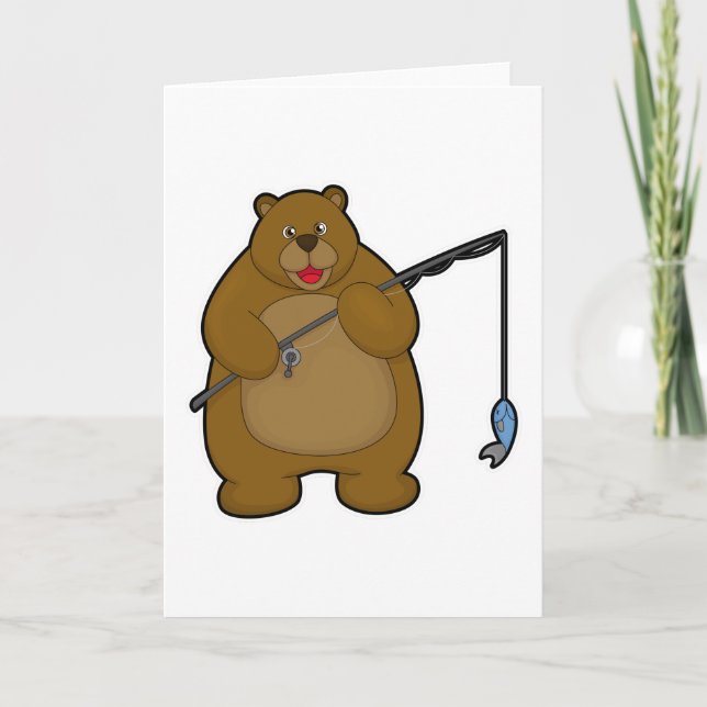 Bear at Fishing with Fishing rod & Fish Card (Front)