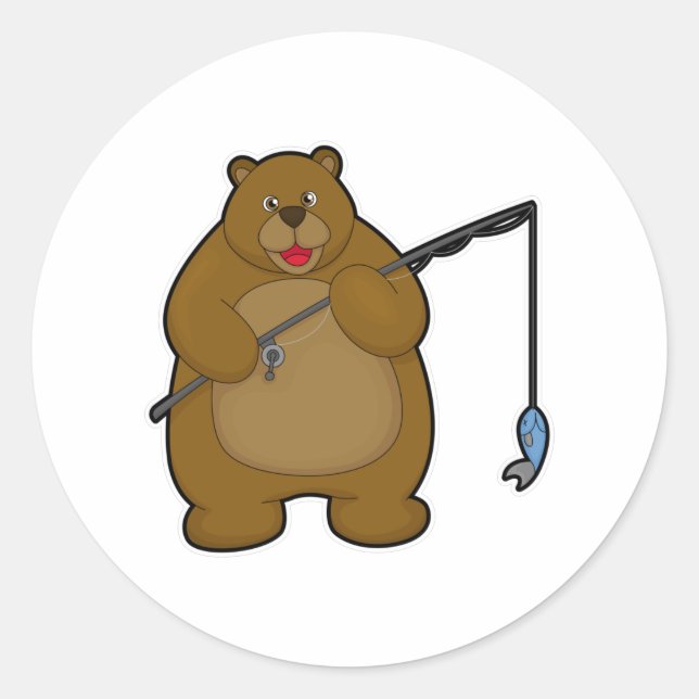 Bear at Fishing with Fishing rod & Fish Classic Round Sticker (Front)