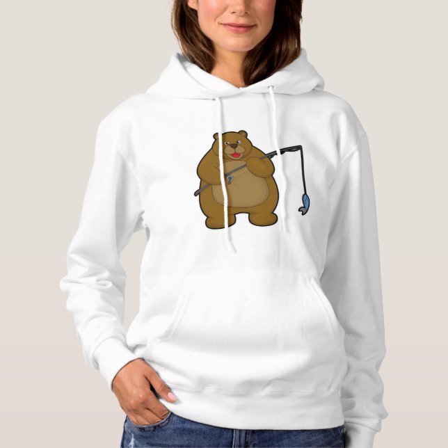 Bear at Fishing with Fishing rod & Fish Hoodie (Front)