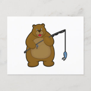 Bear at Fishing with Fishing rod & Fish Postcard