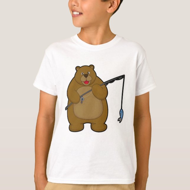 Bear at Fishing with Fishing rod & Fish T-Shirt (Front)