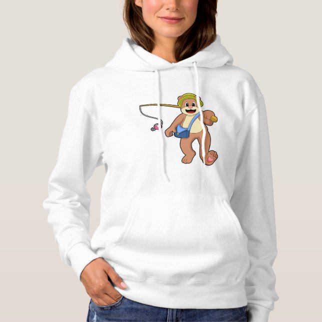 Bear at Fishing with Fishing rod Hoodie (Front)