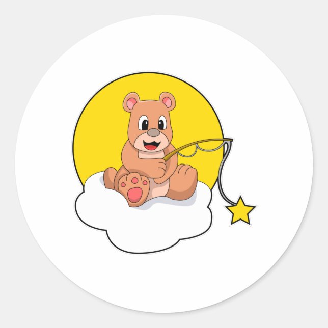 Bear at Fishing with Fishing rod on Cloud Classic Round Sticker (Front)