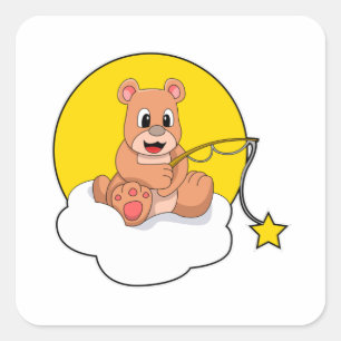 Bear at Fishing with Fishing rod on Cloud Square Sticker