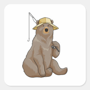 Bear at Fishing with Fishing rod Square Sticker