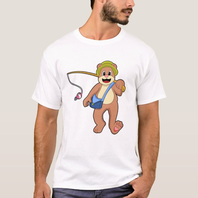 Bear at Fishing with Fishing rod T-Shirt (Front)