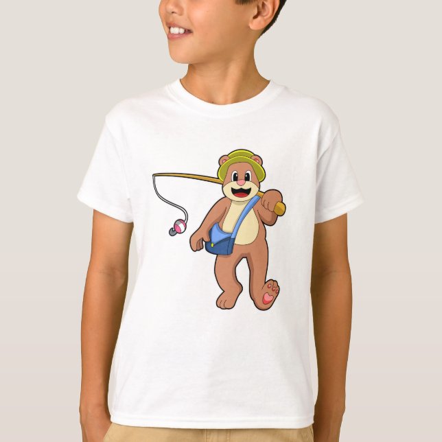 Bear at Fishing with Fishing rod T-Shirt (Front)