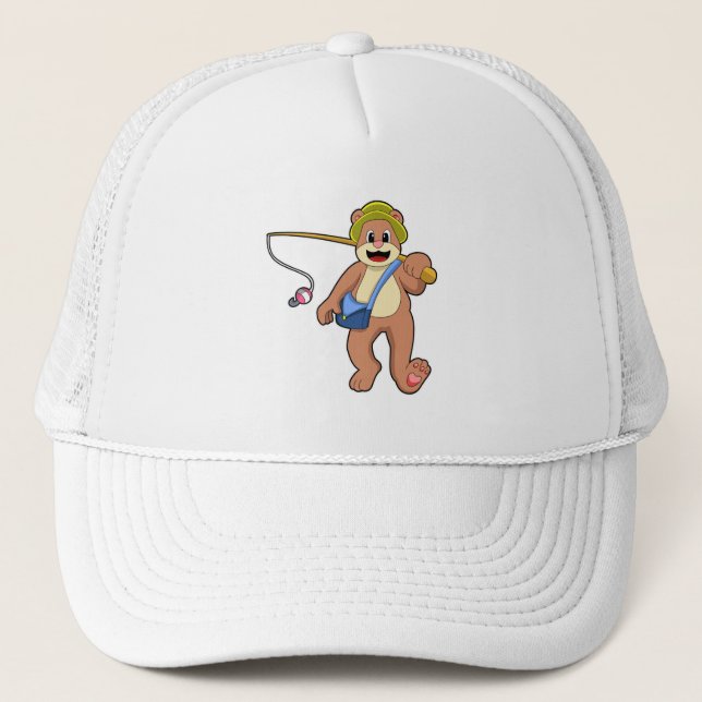 Bear at Fishing with Fishing rod Trucker Hat (Front)