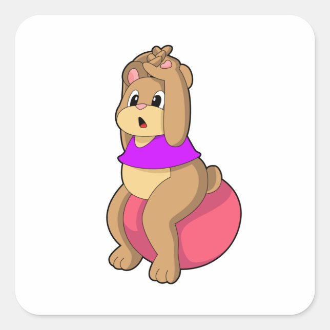 Bear at Fitness with Exercise ball.PNG Square Sticker (Front)