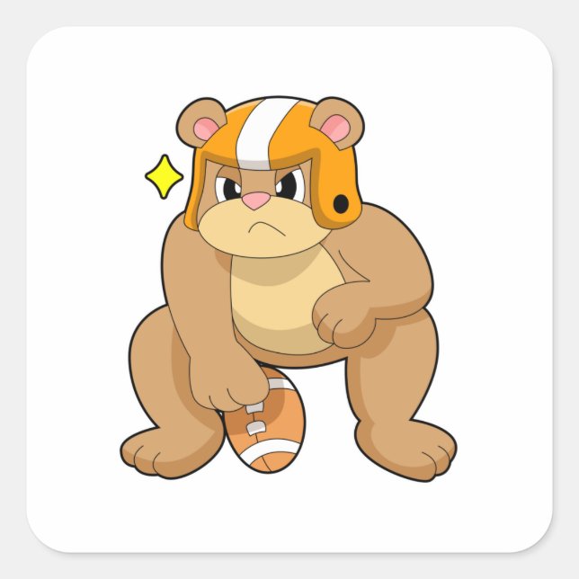 Bear at Football Sports Square Sticker (Front)