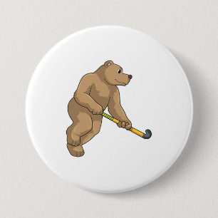 Bear at Hockey with Hockey bat 7.5 Cm Round Badge