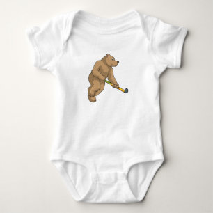 Bear at Hockey with Hockey bat Baby Bodysuit