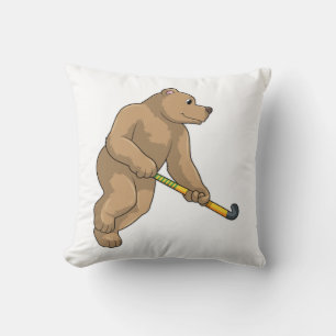 Bear at Hockey with Hockey bat Cushion