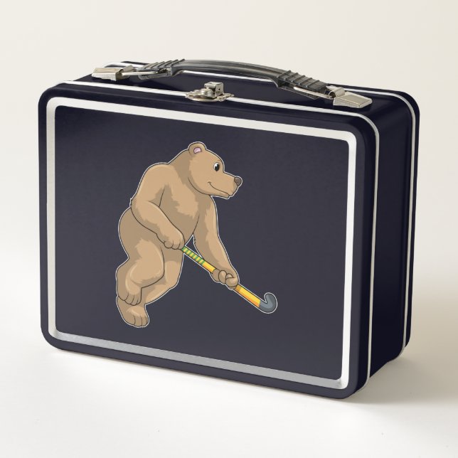 Bear at Hockey with Hockey bat Metal Lunch Box (Front)