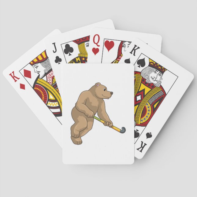 Bear at Hockey with Hockey bat Playing Cards (Back)