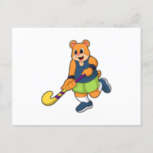Bear at Hockey with Hockey bat Postcard