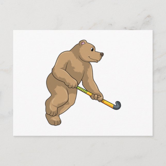 Bear at Hockey with Hockey bat Postcard (Front)