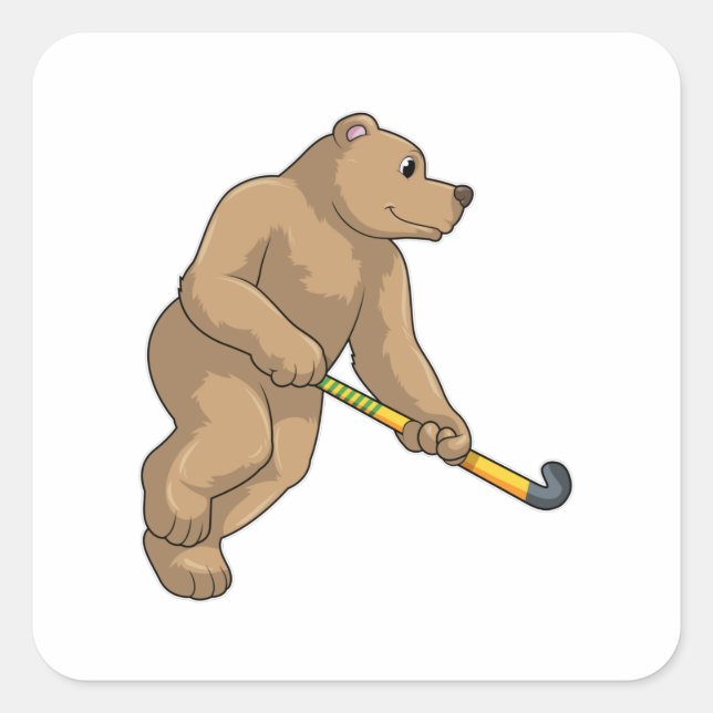 Bear at Hockey with Hockey bat Square Sticker (Front)