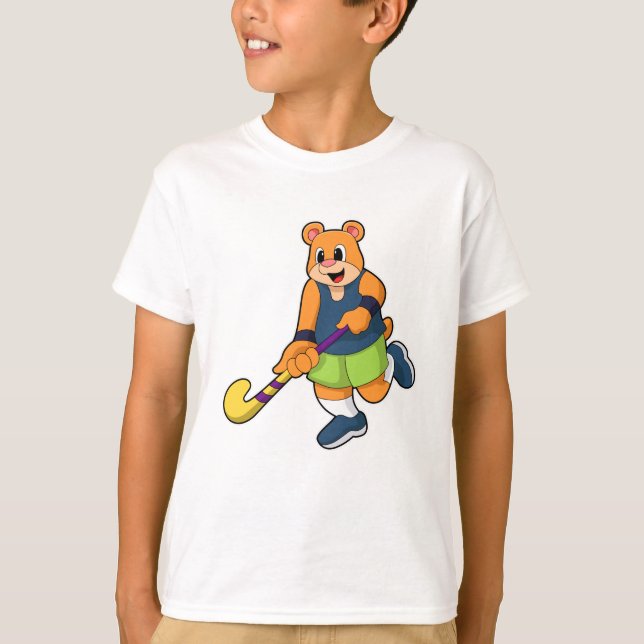 Bear at Hockey with Hockey bat T-Shirt (Front)