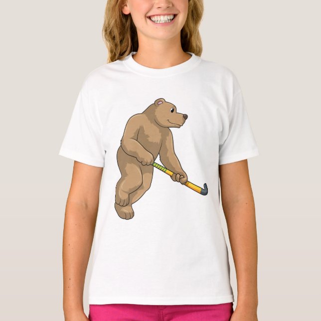 Bear at Hockey with Hockey bat T-Shirt (Front)