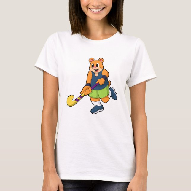 Bear at Hockey with Hockey bat T-Shirt (Front)