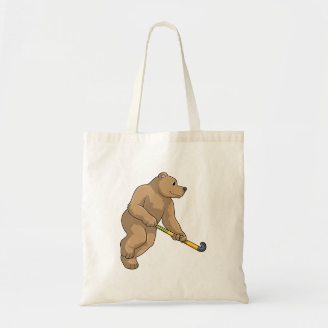Bear at Hockey with Hockey bat Tote Bag (Front)