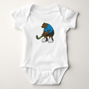 Bear at Hockey with Hockey stick Baby Bodysuit