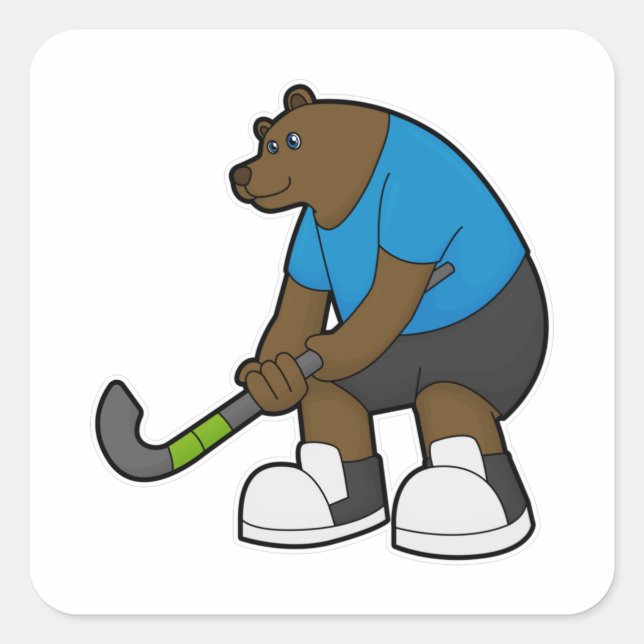 Bear at Hockey with Hockey stick Square Sticker (Front)