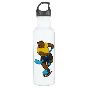 Bear at Ice hockey with Ice hockey stick 710 Ml Water Bottle