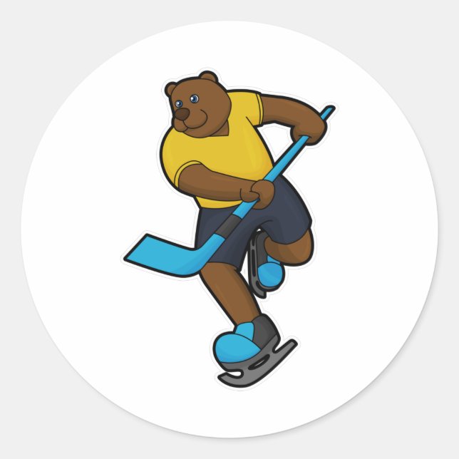 Bear at Ice hockey with Ice hockey stick Classic Round Sticker (Front)