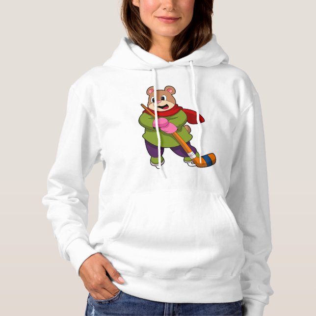 Bear at Ice hockey with Ice hockey stick Hoodie (Front)