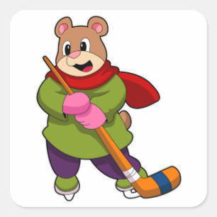 Bear at Ice hockey with Ice hockey stick Square Sticker