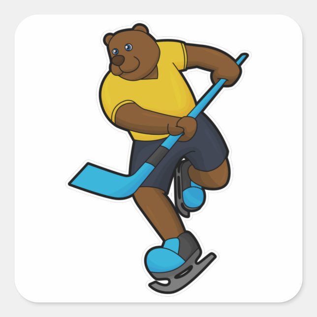 Bear at Ice hockey with Ice hockey stick Square Sticker (Front)