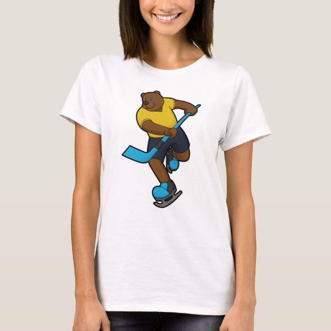 Bear at Ice hockey with Ice hockey stick T-Shirt (Front)