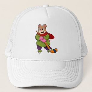 Bear at Ice hockey with Ice hockey stick Trucker Hat