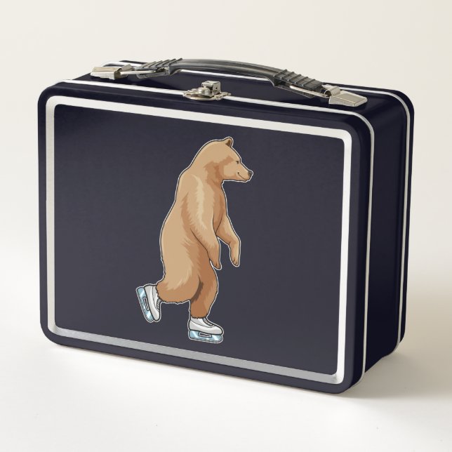 Bear at Ice skating with Ice skates Metal Lunch Box (Front)