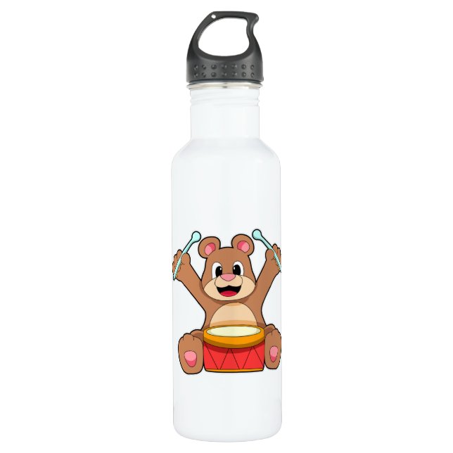 Bear at Music with Drum 710 Ml Water Bottle (Front)