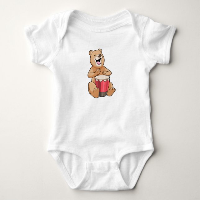 Bear at Music with Drum Baby Bodysuit (Front)