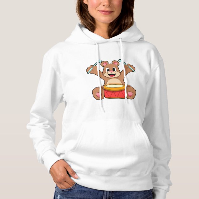 Bear at Music with Drum Hoodie (Front)