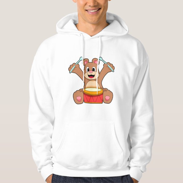 Bear at Music with Drum Hoodie (Front)