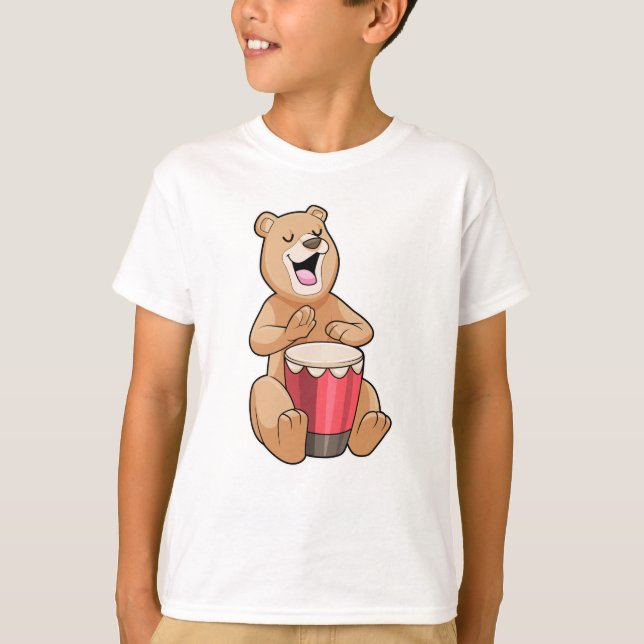 Bear at Music with Drum T-Shirt (Front)