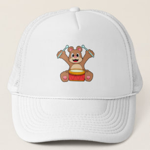 Bear at Music with Drum Trucker Hat